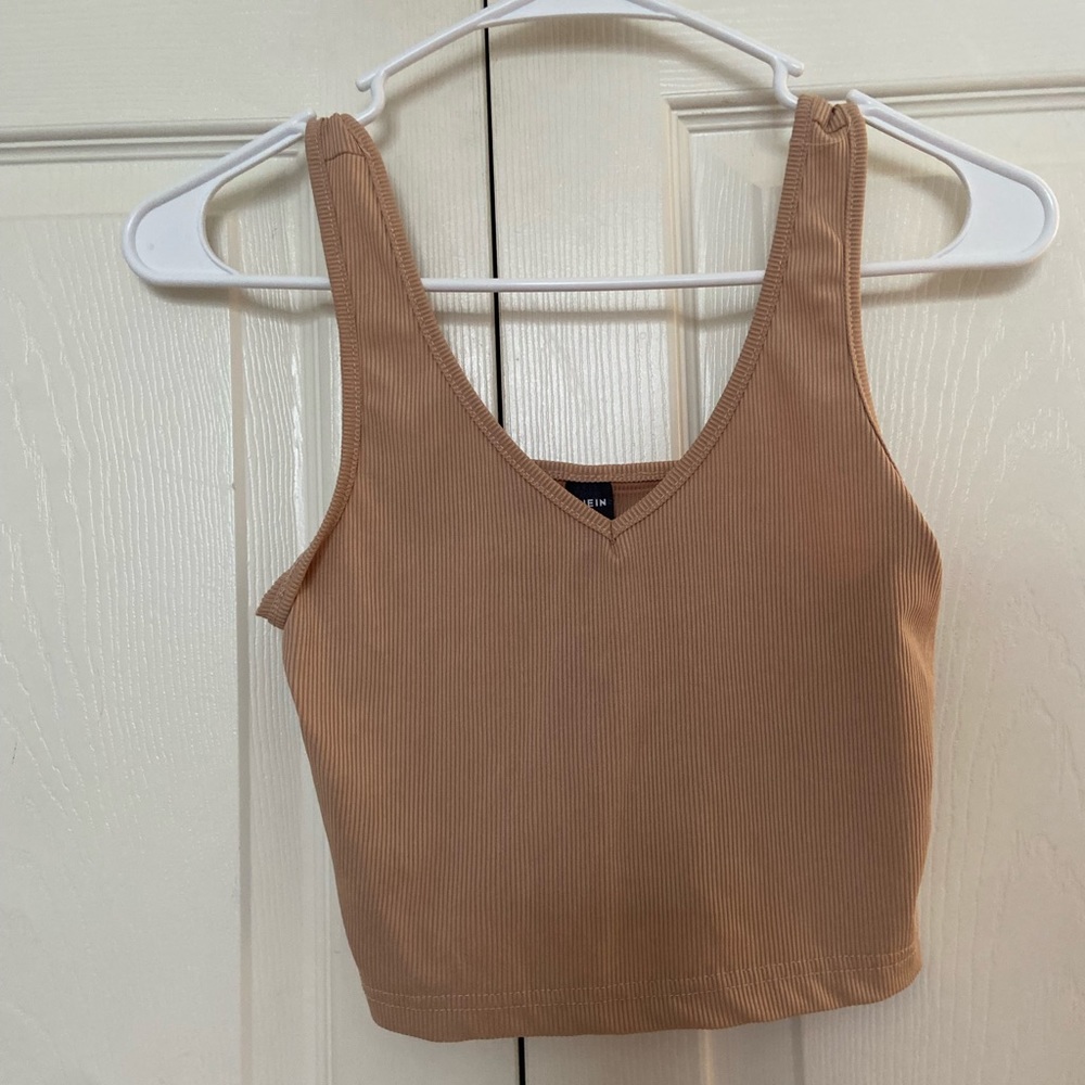 v-neck light brown tank top